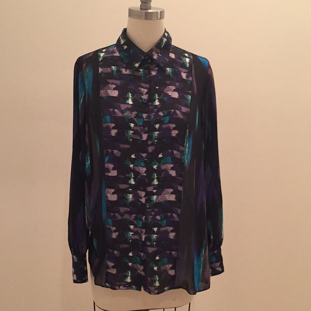 Kirna Zibete Multi-Color Sheer Button Up Blouse